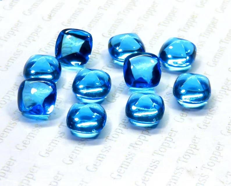 Swiss Blue Topaz 10x10 mm Sugarloaf Cabochon
